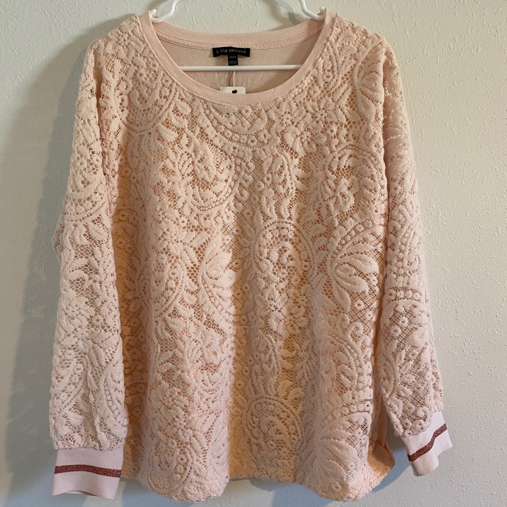 Lane Bryant sz12 - Pink lace overlay sweatshirt style top